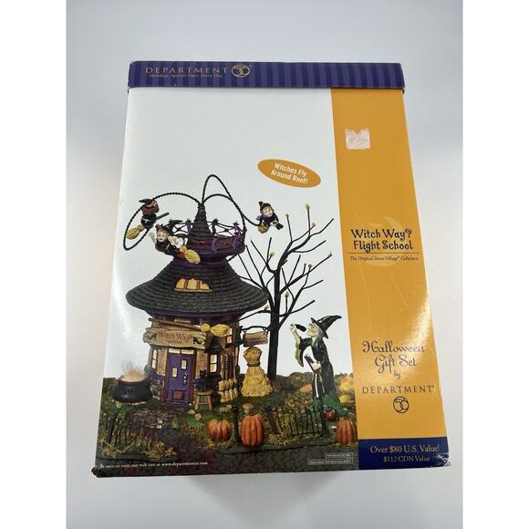 Dept 56 Halloween Snow Village House Witch Way Flight School Video Decoration - Picture 2 of 16